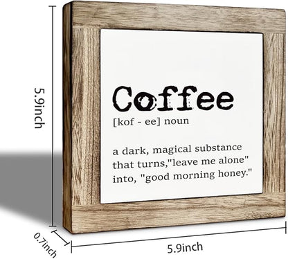 Farmhouse Coffee Bar Sign, Coffee Wood Box Sign Kitchen Home Decor, Rustic Wooden Tabletop Decor, for Wall Table Top Desk Bar Accessories 5.9×5.9 inch