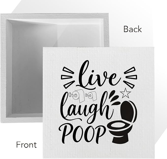 Funny Rustic Bathroom Decor Wooden Box Sign 5x5 Inch - 