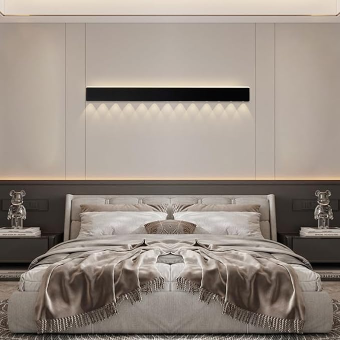 Black Long Strip Wall Light, Ultra-Thin Metal Wall Sconce, Modern LED Wall Lamp with Mini Spotlight, Up and Down Lighting Wall Lights, 3000K Warm Light Decorative Wall Lamp Fixture