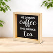 Funny Coffee and Tea Bar Decor - Coffee Lover Gift Ideas for He She - Double-sided Wood Box Sign for Home Kitchen Farmhouse Office Desk Shelf Decor