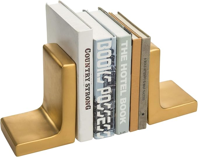 MyGift Modern Gold Concrete Office Bookshelf Decor Bookends for Heavy Book and Textbooks, Desktop Book Holder, 1 Pair