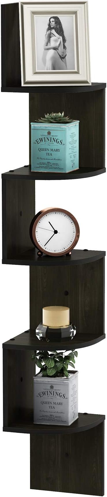 Furinno Rossi Wall Mount Floating Corner Shelf, 3-Tier Radial Set of 2, Espresso