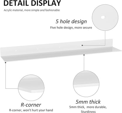36 Inches Acrylic Wall Shelves 2 Pack, Floating Shelf for Wall Mounting, Acrylic Display Ledges for Funko Pop Figures, Home Décor, Living Room, Gaming Room, Plants(36 inch, White)