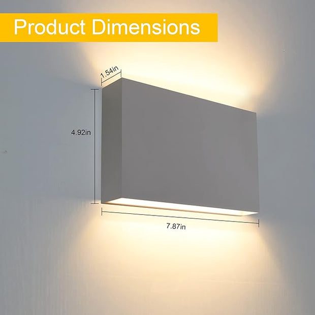 FUDESY LED Wall Sconce, Indoor Outdoor Up and Down Wall Lighting Fixtures, Modern Matte Gray Plastic Wall Mount Light, for Living Room Bedroom Hallway Corridor, 12W Warm White Light 3000K (2-Pack)
