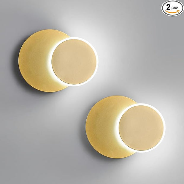 Modern LED Gold Wall Sconces Set of Two Acrylic Wall Lights Lighting Fixture 6000K White Light 8W Dimmable Wall Lamp Round Sconces Wall Lighting for Indoor Bedroom Bedside Hallway