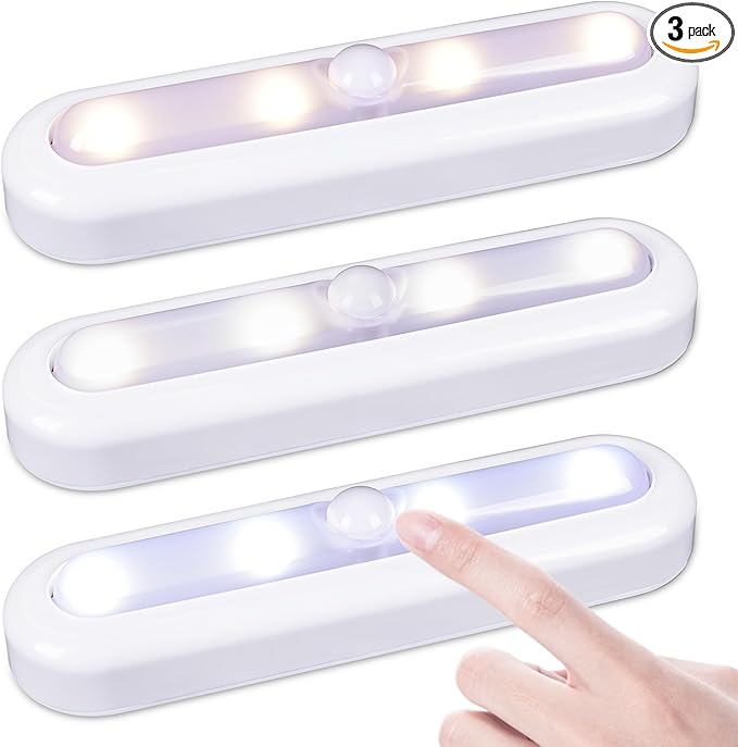 STAR-SPANGLED 3 Pack 7” Dimmable Push Tap Lights, Stick on LED Touch Lights AAA Battery Operated for Kitchen, Closet, Under Cabinet, 3 Color Modes