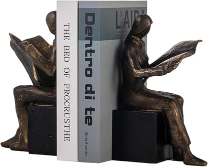 Lukitas Decorative Newspaper Reader Bookends, Heavy Duty Book Holder Non-Slip, Vintage Home Décor Accessories for Study Office Bookshelf, Bronze, Resin, 1Pair/2Piece 8''