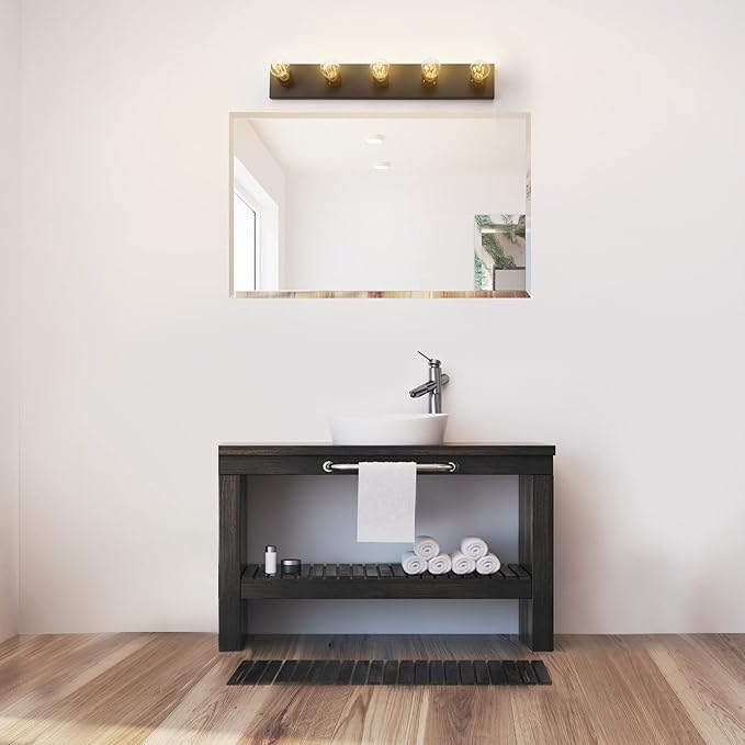 Globe Electric 5-Light Vanity Light, Matte Black, Modern Glam, Bathroom Fixture, Horizontal Vertical Mount, 52088