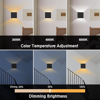 HEQIQEH Modern Battery Operated Cube Wall Sconces, LED Indoor Up and Down Wall Lamp with Remote Control, Dimmable Cordless Wall Lighting Fixtures for Living Room,Bedside (Black - 2 Pack)