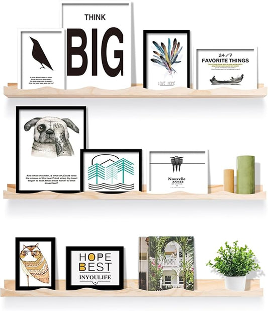 AZSKY Floating Bookshelf for Kids, Floating Shelves for Wall, Cloud Picture Ledge Shelf Natural, 35.4 Inches Nursery Book Shelves Set 3, Baby Book Shelf for Baby & Toddler Room Decor