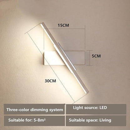 Modern Linear LED Wall Sconce 3 Color Change Minimalist Wall Lamp 30cm Length Black White Rotatable Lighting for Living Room Corridor Hallway Indoor Wall Mounted Light Fixture(White)