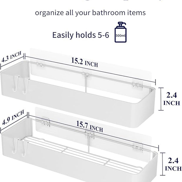 Kitsure Shower Caddy - 2 Pack Adhesive Shower Organizer, Rustproof Metal Shelves, No-Drill Bathroom Organizers and Storage, White, XX-Large