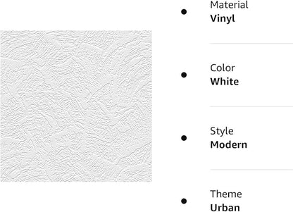 Manhattan Comfort Oliver Series Vinyl Textured and Paintable Design Large Wallpaper Roll, 21" W x 33' L, White