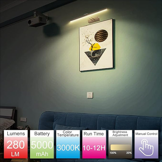 FUNCHDAY Picture Light,Battery Art Lights for Wall,Wireless Remote Painting Light with Timer and Dimmable,16”Metal Display Lighting for Artwork,Portrait,Gallery-Bronze