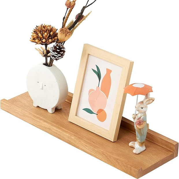 Oak Floating Shelves for Wall 16 Inch (Upgrade Width 6"), Natural Wood Wall Shelves Display Picture Ledge Shelf for Living Room Bedroom Bathroom Kitchen Office Decor and Storage
