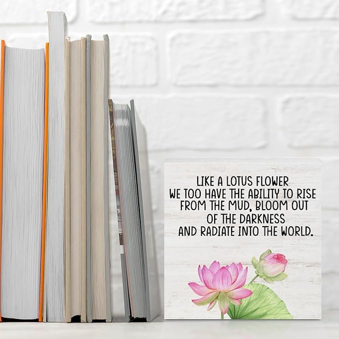 Inspirational Gifts Lotus Wood Box Sign Desk Decor, Like a Lotus Flower, Motivational Gifts Desk Decorative Signs for Home Office Living Room Table Shelf Cubicle