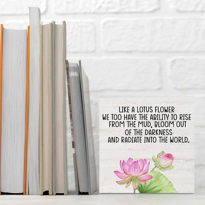 Inspirational Gifts Lotus Wood Box Sign Desk Decor, Like a Lotus Flower, Motivational Gifts Desk Decorative Signs for Home Office Living Room Table Shelf Cubicle