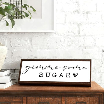 Gimme Some Sugar Sign, Kitchen Wood Decor, Decorative Wooden Tables Sign, Framed Wood Signs for Cafe Home Bar Decor, Coffee Bar Decoration, Desk Decors Art. Farmhouse Shelves Decoration