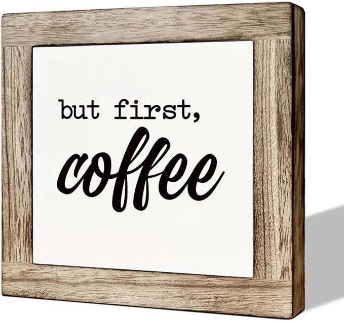 But First Coffee Decor Set - Wooden Box Signs for Home, Kitchen & Dining Room - Rustic Tabletop Decor for Coffee Lovers