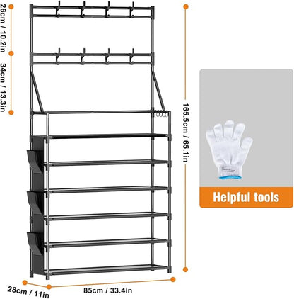 OYREL Shoe Rack 6 Tier Shoes Organizer 24-30 Pairs Shoe Racks for Closet Front Door Entrance Large Capacity Space Saving Shoe Storage Organizer with Multifunctional 5 Hooks and Side Pocket