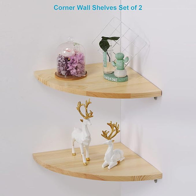10 inch Corner Shelf, Solid Wood Corner Floating Shelves for Wall, Round End Wall Mounted Floating Shelf for Bedroom, Living Room and Kitchen (Burlywood-10 inch)