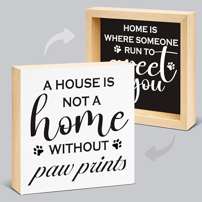 Rustic Farmhouse Dog Decor - Gift for Pet Lover - Double-sided Dogs Decor for Tiered Tray Table Desk Shelf Decoration