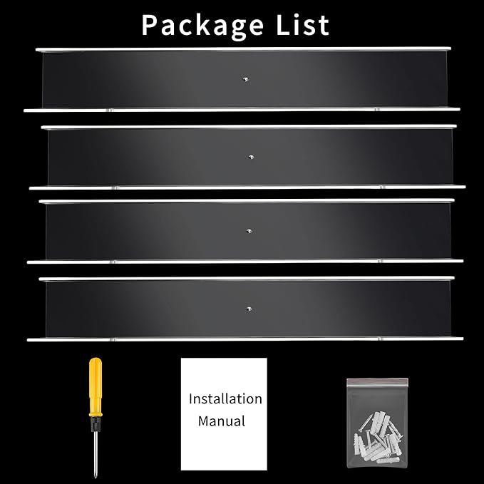 4 Pack 24-Inch Long Clear Acrylic Floating Shelves U Shape Wall Shelf for Book Display Makeup Product Spice Organizer