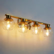 PAZALA Brushed Brass Bathroom Light Fixtures Over Mirror 4-Lights Vanity Light Wall Sconce with Globe Glass Shade, E26 Base, Perfect for Hallway Picture Wall Lighting Bathroom Bedroom Living Room