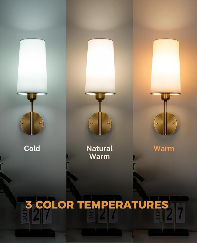 Battery Operated Wall Sconce Set of Two, Gold Rechargeable Wall Sconce, 13000mAh Wireless Wall Sconce with Remote, No Wire Dimmable Wall Lamp/Light for Bedroom,Living Room