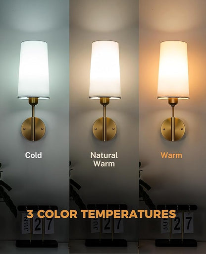 Battery Operated Wall Sconce Set of Two, Gold Rechargeable Wall Sconce, 13000mAh Wireless Wall Sconce with Remote, No Wire Dimmable Wall Lamp/Light for Bedroom,Living Room