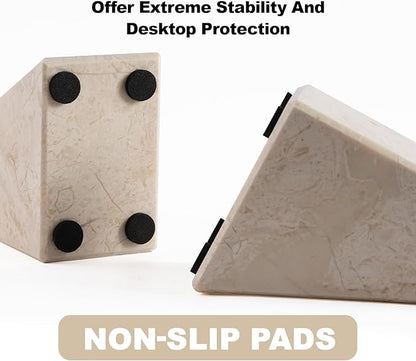 Marble Book Ends Decorative, Unique Bookends for Shelves, Bookends to Hold Heavy Books, Durable Book Holder Stopper for Home Office Desk Bookshelf Decoration, Turkey Natural Marble, Set of 2