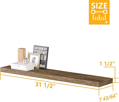 BAMEOS Floating Shelves,Wall Mounted Wooden Shelves with Invisible Brackets Set of 2, Hanging Wall Shelves Decoration for Bedroom, Bathroom, Living Room and Kitchen
