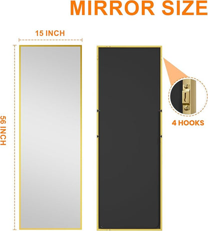 Standing Mirror Full Length Mirror,15" x 56" Large Floor Mirror with Aluminium Frame for Door Bedroom Bathroom Living Room(Gold)