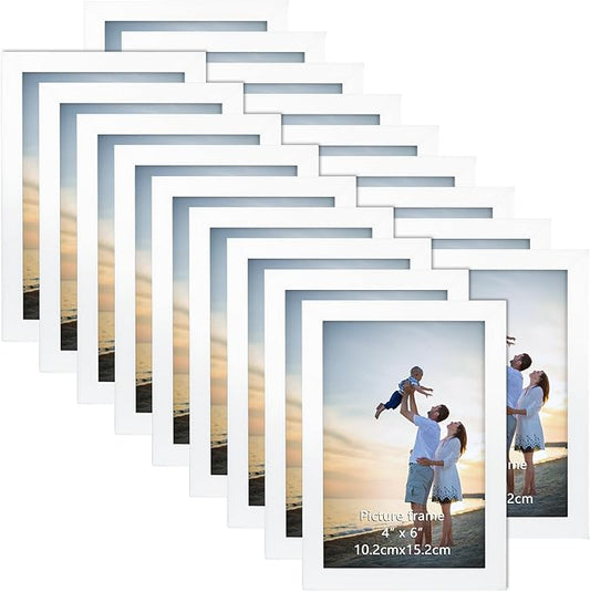 Hoikwo 18 Packs 4x6 White Multi Plastic Picture Frames Set with Plastic Cover for Family Photos, Artwork, Light Weight Bulk 4 by 6 Frames Pack for Wall Hanging and Table, Stylish Picture Frames