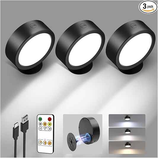 EZVALO LED Wall Mounted Lights, 5500mAh Rechargeable Wall Sconces Lamp, 3 Color Temps & Remote and Touch Control, 360°Rotation Dimmable Cordless Wall Light for Bedroom Reading Study Bedside (3 Pack)