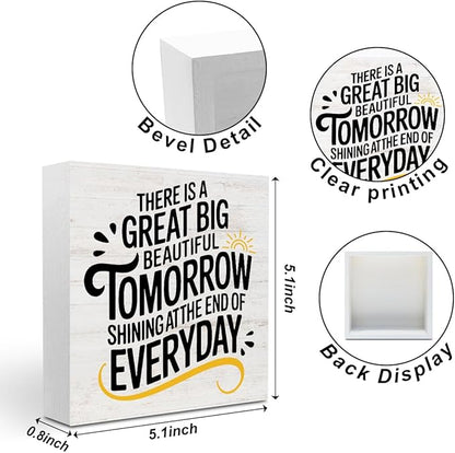 Motivational Gifts for Women Men, There is a Great Big Beautiful Tomorrow Wood Box Sign, Inspirational Quote Desk Decor for Home Office Shelf Cubicle, Rustic Wooden Box Decorative Signs