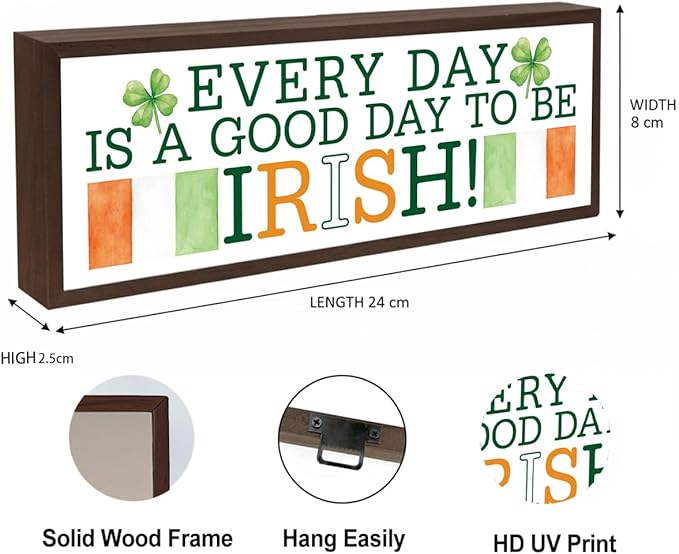 St Patricks Day Wooden Table Sign, Farmhouse Decor for St. Patrick's Days, Decorative Wooden Box Signs, Home Decor, Irish Pride Gift, A Good Day to Be Irish Sign, 9.5x3.1x1 inches