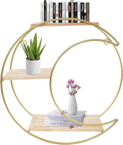 3 Tier Floating Circular Wall Decor Round Decorative Hanging Shelves,Round Wall Shelf,Rounds Shelves Wall Decor,Circle Shelf Set,Storage Display Rack,Hanging Circle Floating Shelves For Kitchen Moon