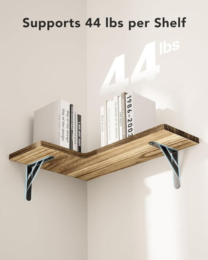 AMADA HOMEFURNISHING Corner Floating Shelves, Set of 4 Corner Shelf Wall Mounted, Shelves for Wall Decor, Corner Wood Shelf for Home Decor, Office, Bedroom, Bathroom, Laundry Room, Kitchen