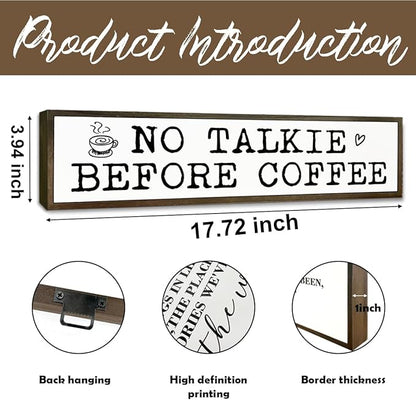 Coffees Wood Sign, Rustic Coffees Decoration, Country Farmhouse Decoration for Home Kitchen, Funny Coffee Station Decor, No Talk Before Coffee Sign, 17.8x4x1.2 inches