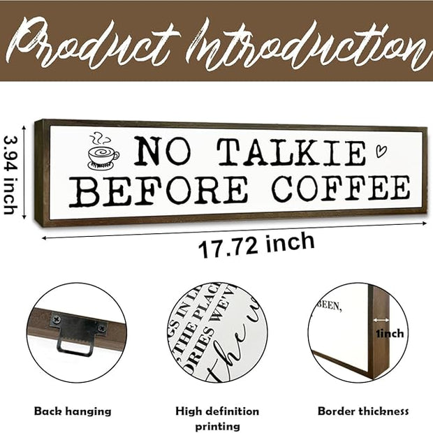 Coffees Wood Sign, Rustic Coffees Decoration, Country Farmhouse Decoration for Home Kitchen, Funny Coffee Station Decor, No Talk Before Coffee Sign, 17.8x4x1.2 inches