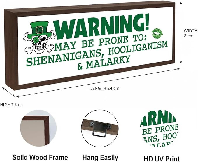 Funny St. Patrick's Day, Decorative Wooden Table Sign, Desk Decor Art, St. Patrick's Day Themed Decor for Cafe Shop Coffee Bar, Farmhouse Decors for Table Shelf, 9.5x3.1x1 inches