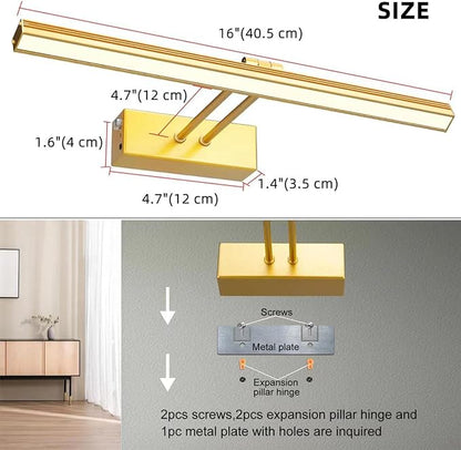 Picture Light,5000mAh Rechargeabl Art Lights for Paintings,Remote 16" Display Accent Lighting with Timer and Dimmable for Wall,Frame,Portrait-Gold