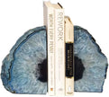 JIC Gem Agate Bookends Dyed Blue Book Ends for Heavy Books Geode Bookends for Bookshelf Decor Cute Stone Bookends with Rubber Bumpers for Office Décor and Home Decoration(1 Pair,6 to 8 Lbs)
