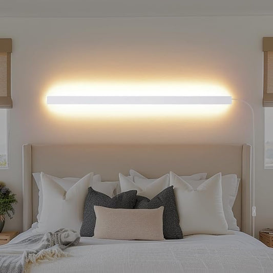 Modern Plug in Long Wall Sconce, 39.3" White Matte LED Wall Lights, 20W Warm White 3000K Acrylic Indoor Wall lamp, with 59" Plug Cable for Bedroom, Living Room, Hallway