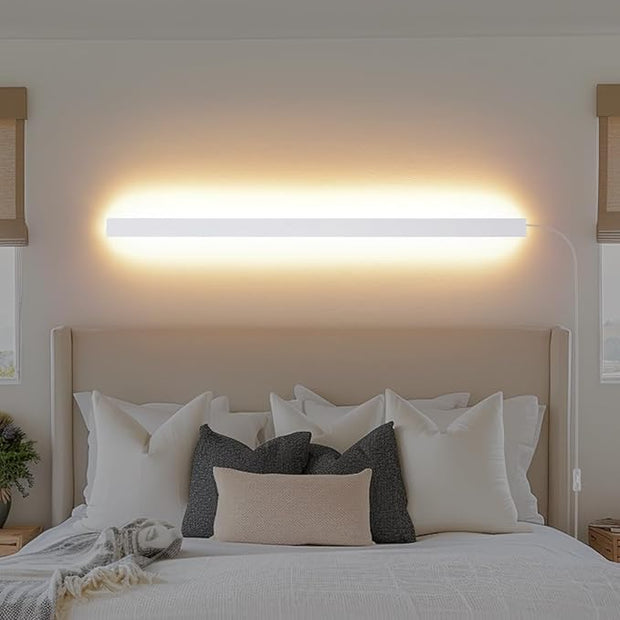 Modern Plug in Long Wall Sconce, 39.3" White Matte LED Wall Lights, 20W Warm White 3000K Acrylic Indoor Wall lamp, with 59" Plug Cable for Bedroom, Living Room, Hallway