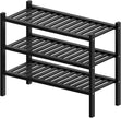 RONGJlA 3 Tier Bamboo Shoe Rack for Closet Free Standing Wood Shoe Shelf Storage Organizer for Entryway Small Space Stackable, Black