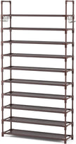 VTRIN 10 Tiers Shoe Rack Tall Large Capacity Wide Shoe Organizer Sturdy Shoe Shelf for Entryway with Two Hooks Metal Shoe Storage for Closet, Bedroom, Brown