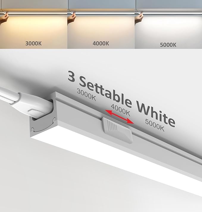 Under Cabinet Lighting Plug in, 32 Inch 4 Pcs, Linkable AC120V 3CCT 3000K/4000K/5000K Ultra Slim, LED Under Cabinet Lights for Counter Light, Kitchen, Shelf, Sink, Workshop, Desk, White