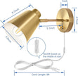 Dimmable Wall Sconce, Plug in Wall Sconce Adjustable Angle Wall Lights with Plug in Cord and Dimmer On/Off knob Switch, Gold Wall Mounted Light for Bedside Bedroom Doorway(1 Pack, 1 Bulb)